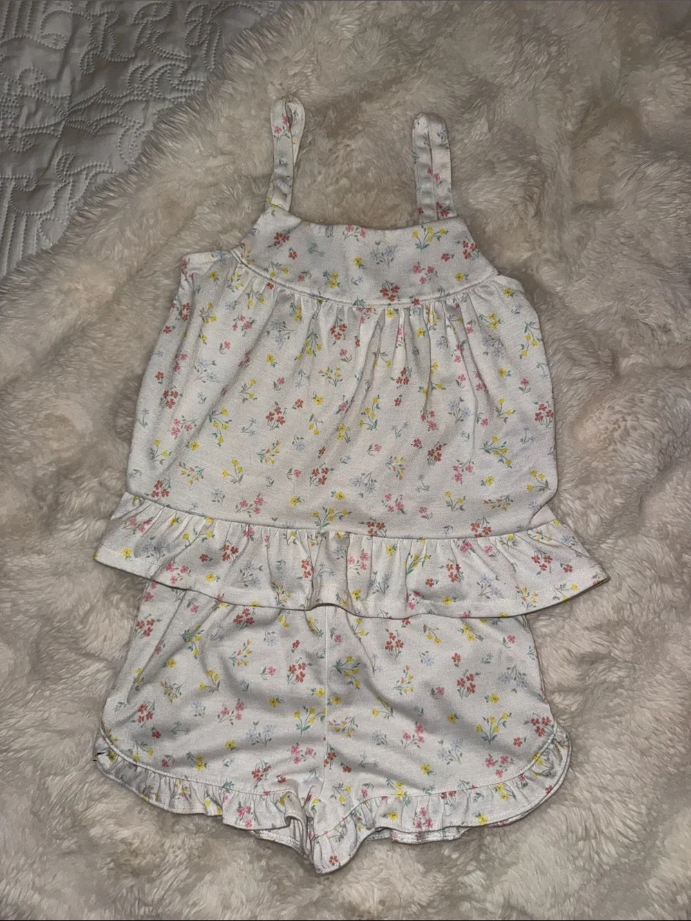 Carter's White Floral Ruffle Romper Set with Pink & Yellow Flowers